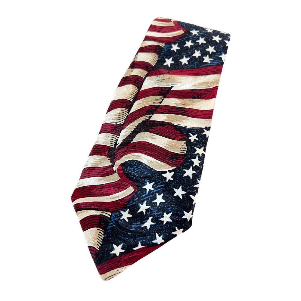 Museum Artifacts Mens Silk American Flag Tie Red White Blue Patriotic USA NEW